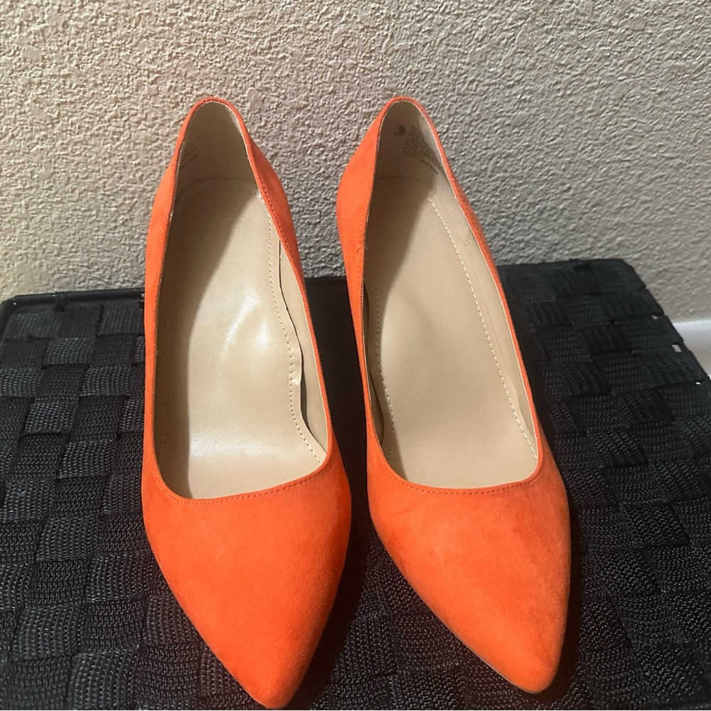 JustFab Orange Pointed Toe Suede Pumps